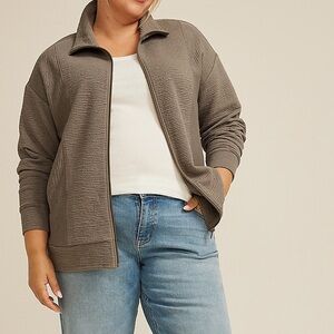 Textured Full Zip Sweatshirt- Oak Taupe color- Plus Size 1X- NWT